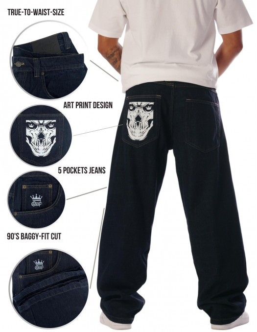 BSAT Cali Skull Baggy Jeans Vintage Blue