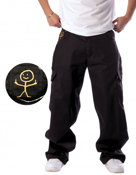 BSAT Stickman Cargo Pants Black Gold The Finger Baggy Fit